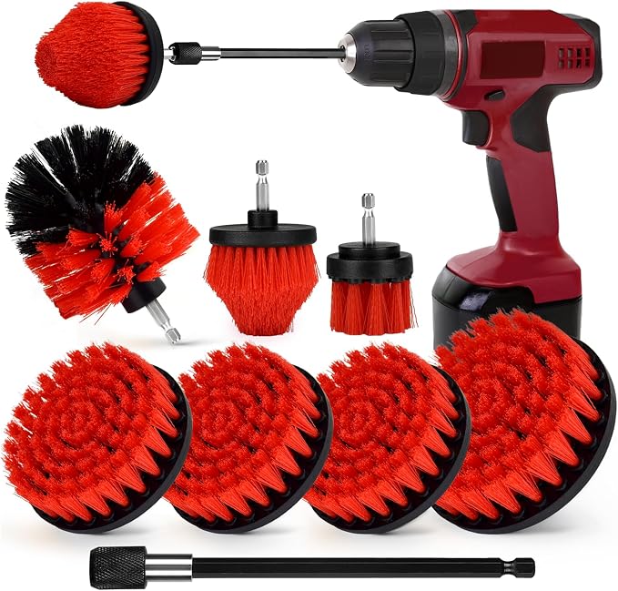 8 Pack Drill Brush Attachment Set, 1/4in Power Scrubber Brush + Extend Long Rod by Tialero