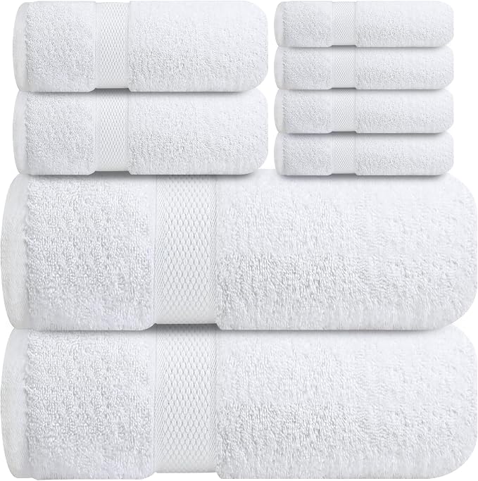 Infinitee Xclusives Luxury 100% Cotton Towel Set – 8 Piece Bathroom Towel Set – - Image 8
