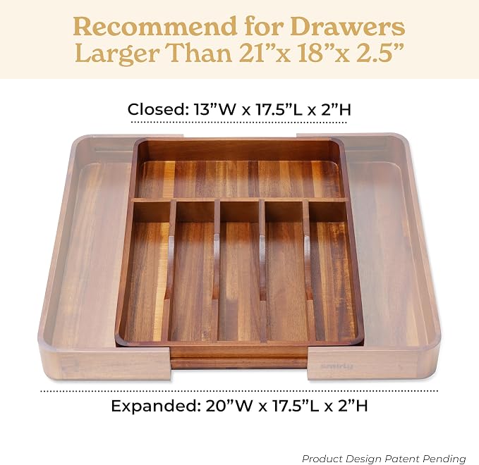 SMIRLY Silverware Drawer Organizer – Bamboo Kitchen Drawer Organizer, - Image 2