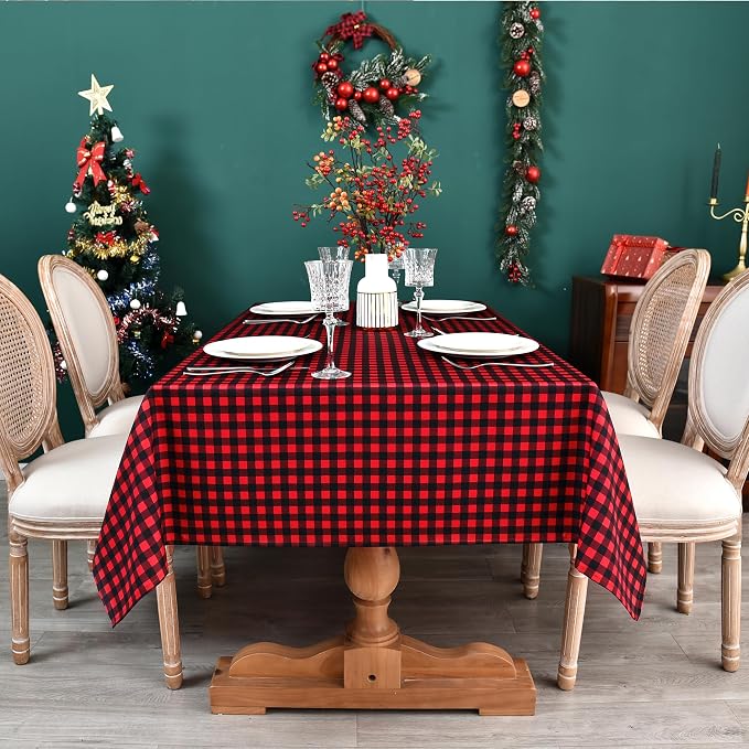 Classic Gingham Buffalo Xmas Tablecloth Fabric - Image 4