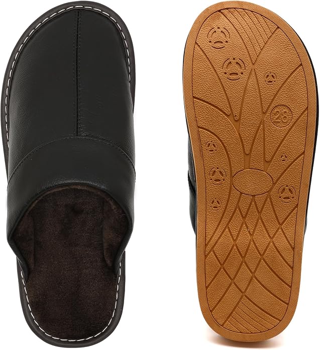 Slippers for Women Men, Genuine Leather Slippers Indoor Outdoor, Fuzzy Bedroom - Image 4