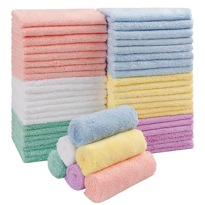 HOMEXCEL Baby Washcloths 50 Pack, Microfiber Coral Fleece Baby Bath Face Towel by HOMEXCEL