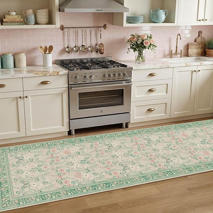 2'6" x 8' Floral Runner Rug, Washable Runners - Image 2