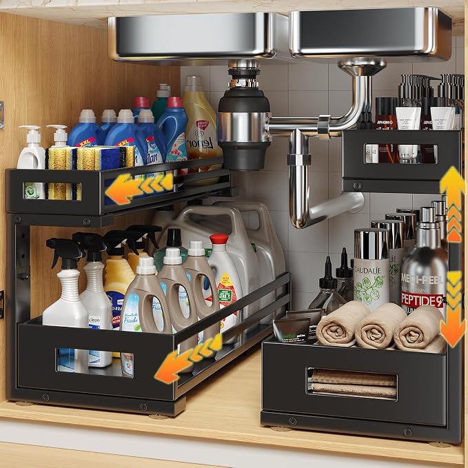 2-Pack 19"Deep Under Sink Organizer And Storage, 2-Tier L-Shaped Pull Out by UnderSinkOrganizer