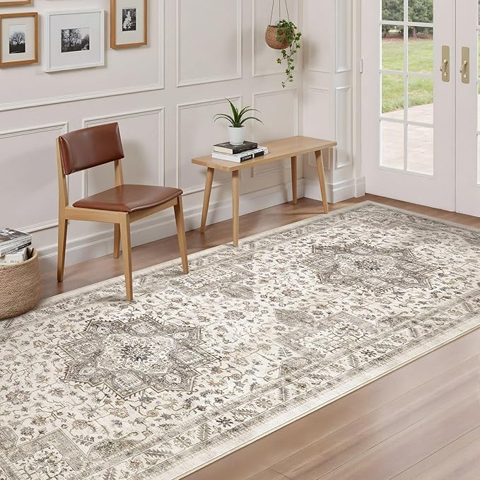 Vintage Hallway Runner Rug 3x14: Large Soft Washable Entryway for Kitchen Laundry Room Non-Slip Backing Runner for Entrance Living Room Bedroom Bathroom - Light Brown
