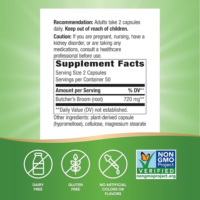 Nature's Way Butcher’s Broom, Traditional Herb, 720 mg per 2-Capsule Serving - Image 5