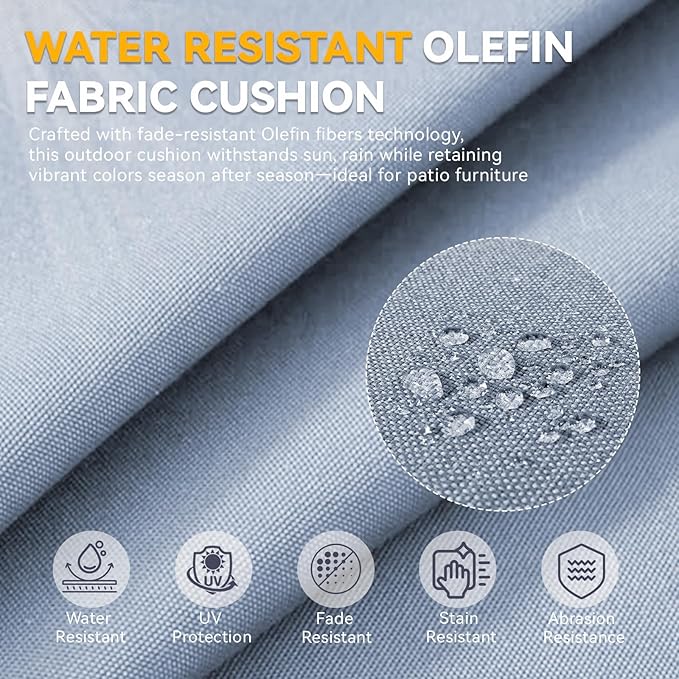 Outdoor Cushion Set for Furniture Patio Furniture, UV Resistant, Water Resistant - 6 Inch Thick Foam Garden Cushions– 22x24 Inch Patio Seat Covers for Chair/Sofa/Couch | Baby Blue | 2-Pack |