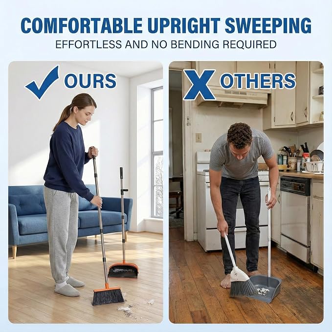Broom and Dustpan Set for Home, 51.8" Long Handle Standing Dustpan - Image 3