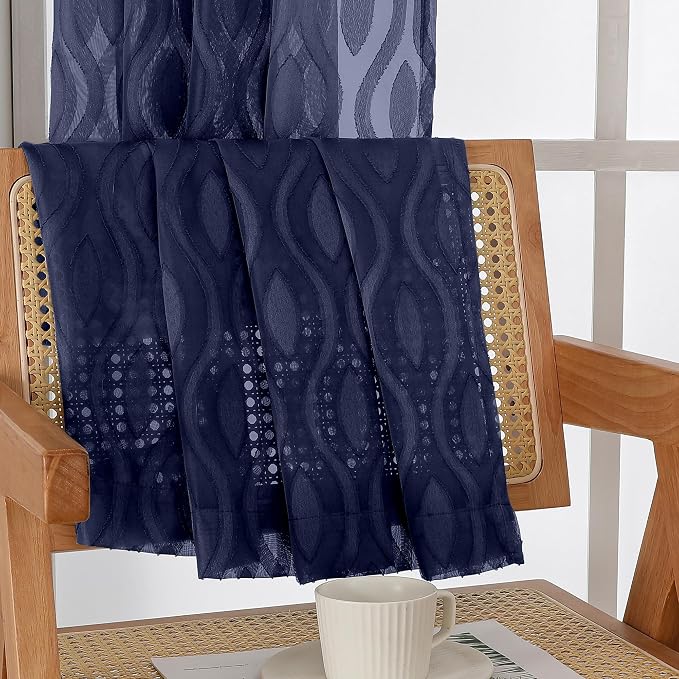 Aiyufeng Navy Curtains 45 Inch Length 2 Panels Set, Farmhouse Soft Airy - Image 7