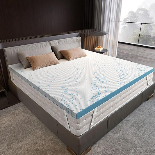 OhGeni 3 Inch Cooling King Size Gel Memory Foam Mattress Topper Pad, Medium Washable Bed Cover with Anti-Slip Base & Zipper,Fits 6"-19" Mattresses with Straps,Extra Comfort for Sleep &Back Pain Relief