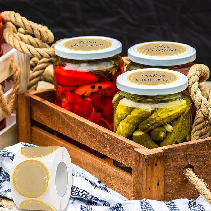 2" Kraft Label Stickers for Jars and Lids, 6 Different Gold Border Designs - Image 6