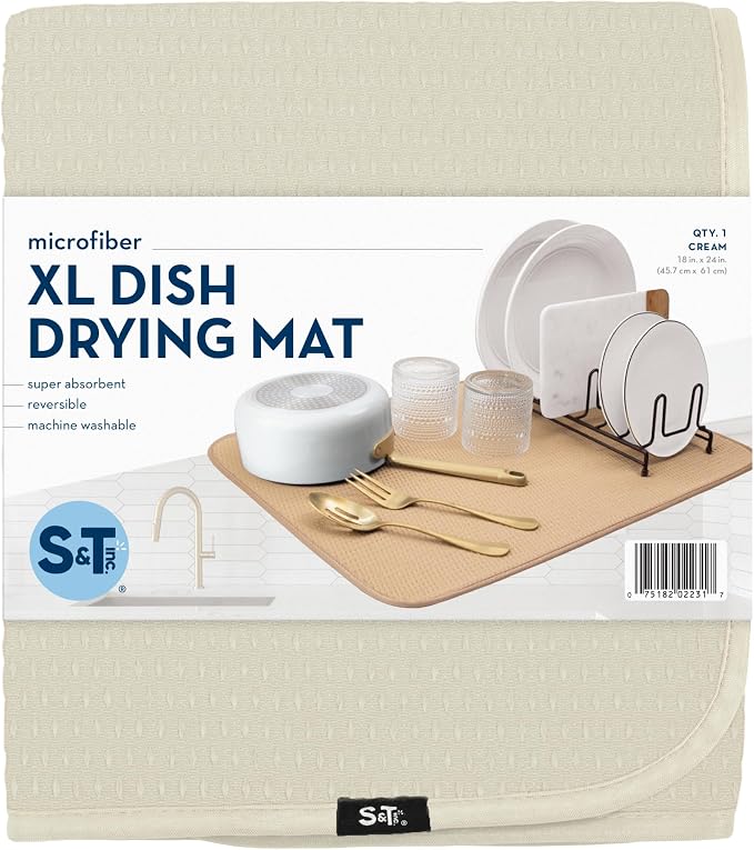 S&T INC. Dish Drying Mat XL, 18” x 24”, Absorbent Microfiber Kitchen Counter Mat - Image 8