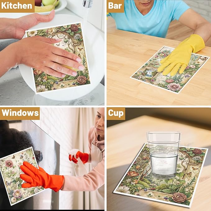 Floral Swedish Dishcloths for Kitchen, 6 Pack Vintage Reusable Dish Paper Hand - Image 6