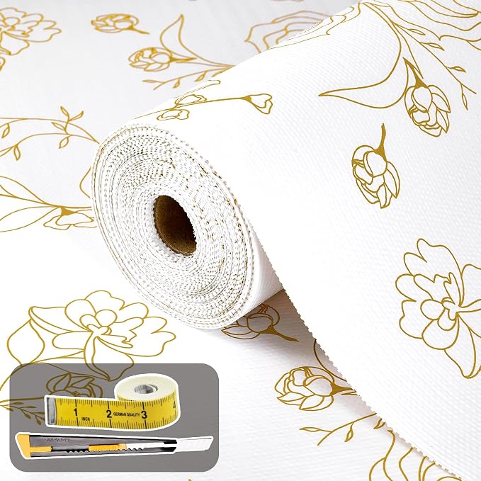 Shelf Liners for Kitchen Cabinets 12in x 10FT Non Adhesive Drawer Liner Gold by Oneoftheworld