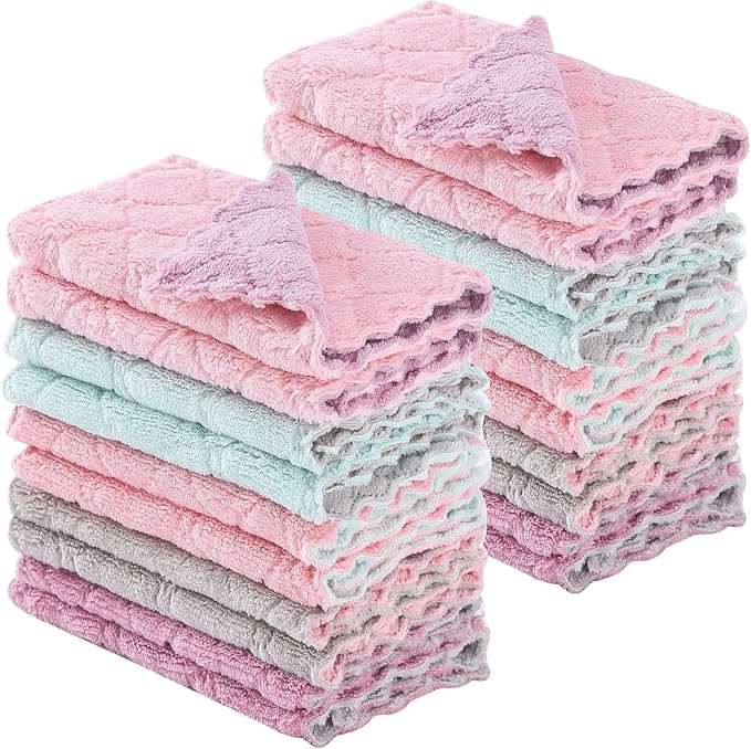 20 Pack Kitchen Dish Cloths Dish Towels, Super Absorbent Coral Fleece Cloth by GADIEDIE