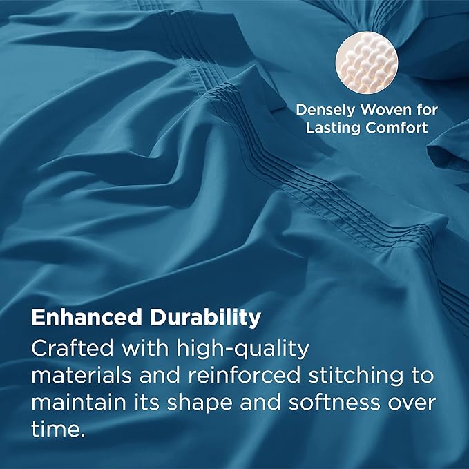 Bedsure Deep Pocket Queen Sheets Set - Fits Mattresses Up to 21 Inches Thick - 4 Piece GentleSoft Bed Sheets, Moisture Wicking, Soft & Cooling Bedsheet & Pillowcases, Easy & Secure Fit, Teal Blue