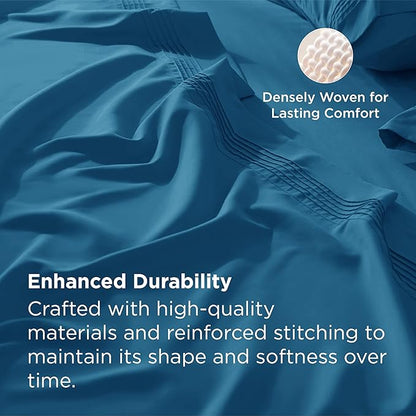 Bedsure Deep Pocket Queen Sheets Set - Fits Mattresses Up to 21 Inches Thick - 4 Piece GentleSoft Bed Sheets, Moisture Wicking, Soft & Cooling Bedsheet & Pillowcases, Easy & Secure Fit, Teal Blue