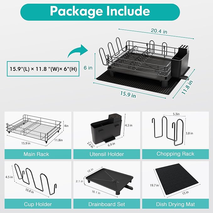 JASIWAY Black Stainless Steel Dish Drainers Drying Rack - Image 6