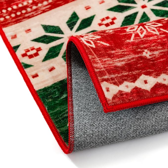 Christmas Red Area Rug 2x3 Washable Snowflake Carpet Non Slip Holiday - Image 7