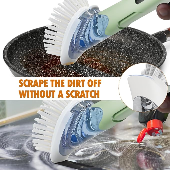 RIMAY Dish Brush with Soap Dispenser, Dish Washing Brush with Handle, Soap - Image 4