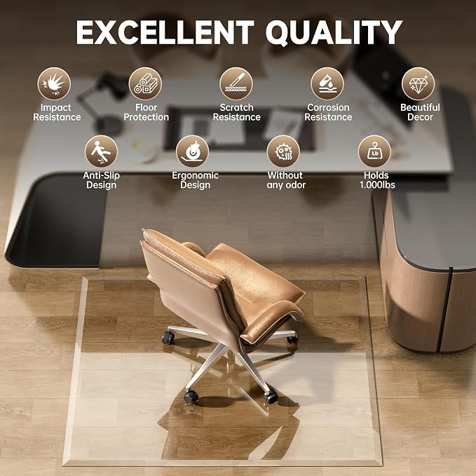 59“ x 47” Beveled Edge Glass Chair Mat - Image 9