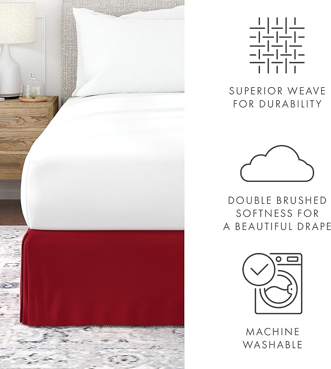 Linen Market Bed Skirt - Ultra Soft Microfiber - Easy Fit with 14 Inch Tailored Drop - Hotel Quality, Shrinkage & Fade Resistant - Bed Cover - Twin XL Bed Skirts - Bedroom Décor - (Twin XL, Burgundy)