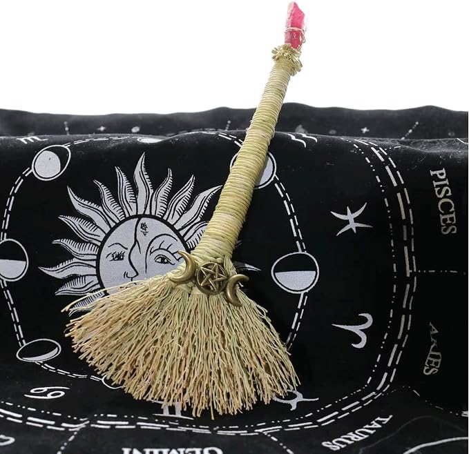 Witch Altar Mini Broom with Crystal and Triple Moon Decor - Image 3