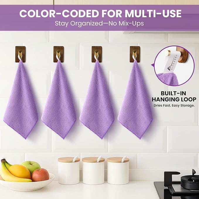 Microfiber Cleaning Cloth, 12 Pack Purple Cleaning Rags - Image 3