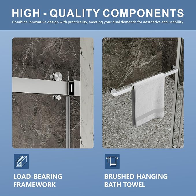 44-48" W x 76" H Frameless Shower Door, Double Sliding Glass Shower Door - Image 7