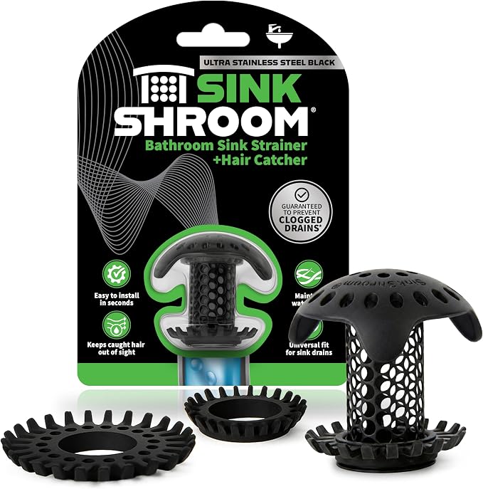 SinkShroom Ultra Bathroom Sink Drain Protector, Stainless Steel, Matte Black by TubShroom