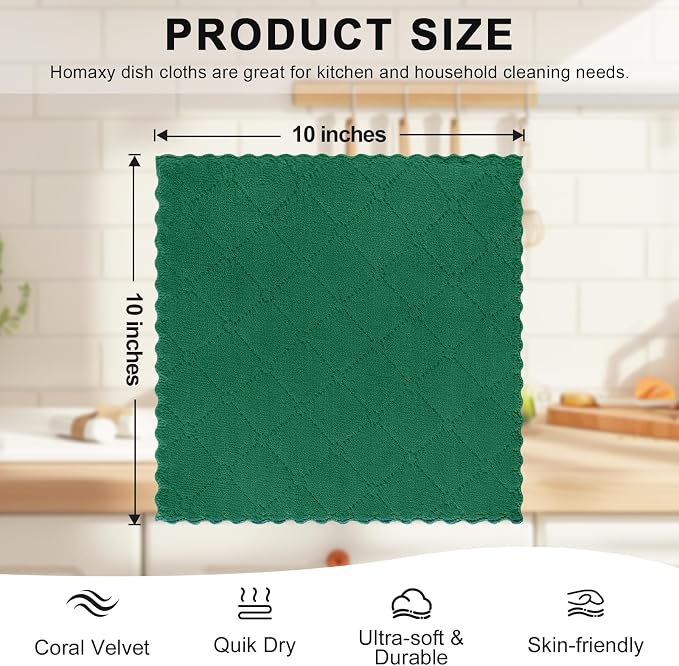 Homaxy 12 Pack Kitchen Dish Cloths, Super Soft and Absorbent Coral Velvet Dish - Image 5