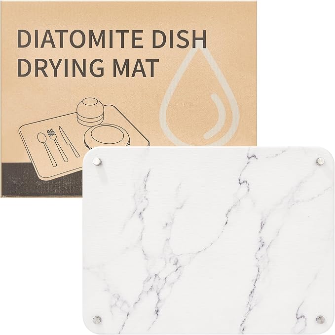 Stone Dish Drying Mat for Kitchen Counter, Quick Drying Diatomaceous Earth Dish by Amviner