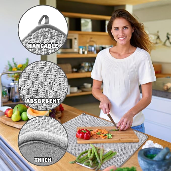 2Pcs XXL Dish Drying Mat, Absorbent Microfiber Dish Drainer Mats, Kitchen - Image 3