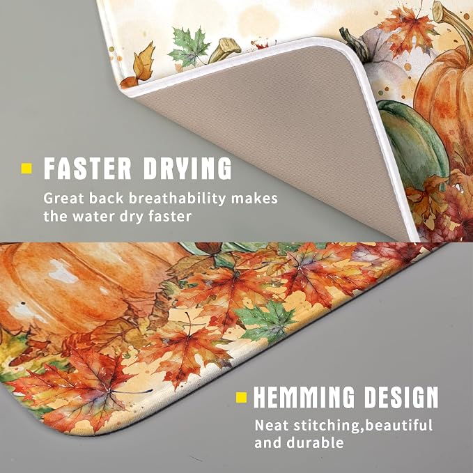 Fall Dish Drying Mat for Kitchen Counter 16×18 Inch Orange Pumpkin Drainer Pad - Image 3