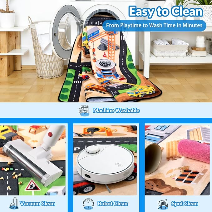 Kids Rug, 5x7 FT Construction Site Car Rug Play Mat, Soft & Durable, Machine - Image 7