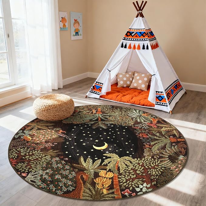 GarveeHome Round Area Rugs 4ft for Kids Room by GarveeHome