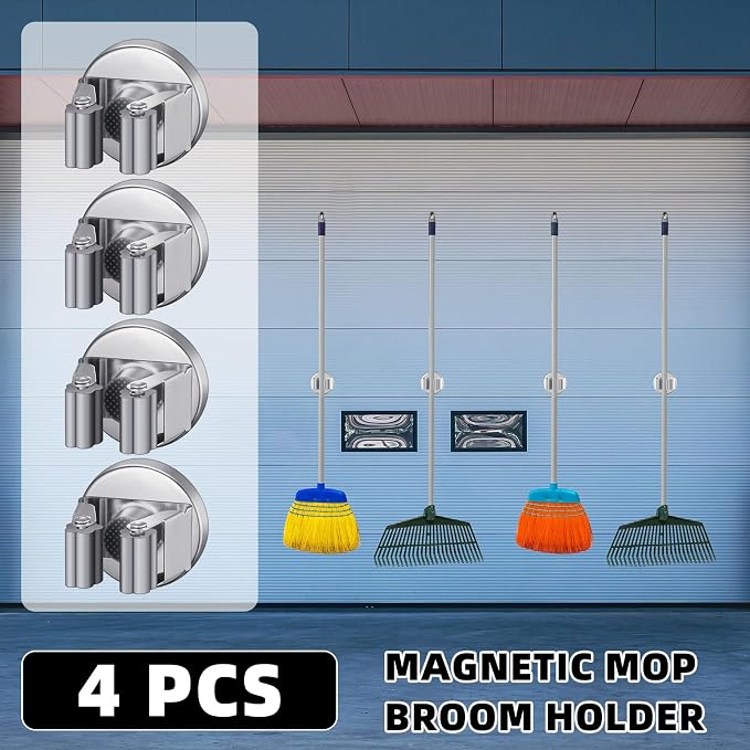 4 Pcs Magnetic Mop Broom Holder Movable Magnetic Broom Holder Rack, Anti Slip - Image 5