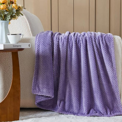 NEWCOSPLAY Super Soft Queen Blanket Lavender Premium Silky Flannel Fleece Leaves Pattern Lightweight Bed Blanket All Season Use (Lavender, Queen(90"x90"))