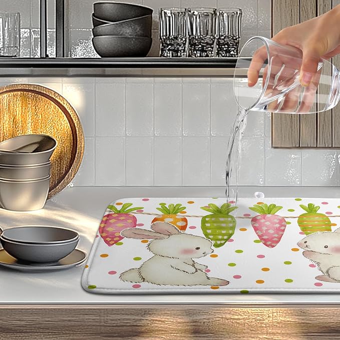 Easter Spring Dish Drying Mats Cute Bunny Dish Mat Easter colorful Carrots - Image 5