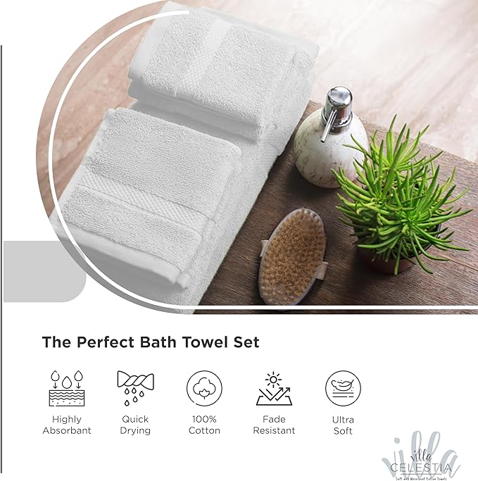 100% Combed Cotton Bathroom Towel Set of 8- 2 Bath Towels, 2 Hand Towels - Image 3