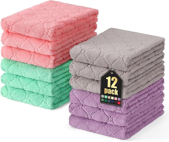Homaxy 12 Pack Dish Towels for Kitchen, Super Soft and Absorbent Coral Velvet by Homaxy