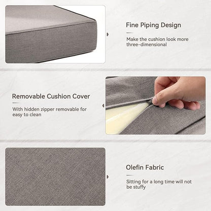 Luxury 6" Outdoor Cushions for Patio Furniture, 24x24x6" Thick Seat Cushion Set of 6, Fade Resistant Couch Chair Replacement Cushions High Density Deep Wicker Chair Cushion w/ Removable Cover Gray