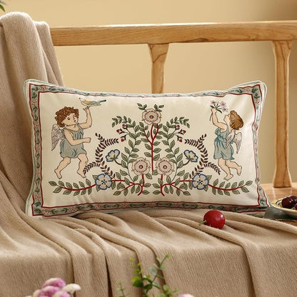Throw Pillow Covers,Green Cozy Velvet Farmhouse with Angles and Floral Pattern Pillowcases,Decoration Lumbar Pillows Cushion Covers for Couch Sofa Bed Car Chair,12"x20"