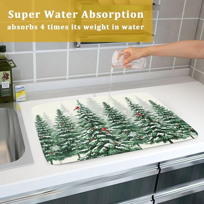 Winter Green Pine Tree Dish Drying Mat - Image 7