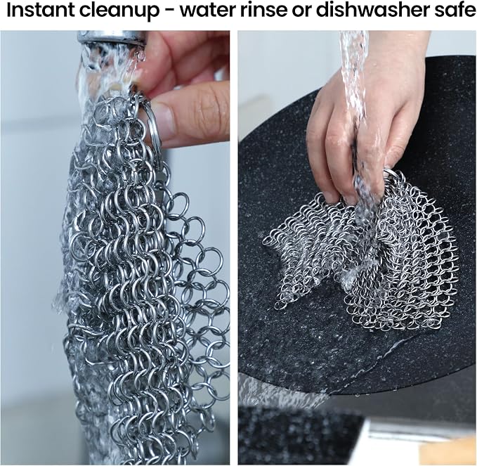 TOPULORS 316 Stainless Steel Cast Iron Skillet Cleaner Scraper Chain Link - Image 6