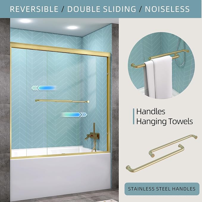 GETPRO Shower Door Double Sliding 56-60 in. W x 58 in. H Semi-Frameless Bypass - Image 2