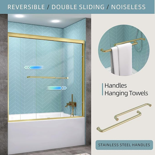 GETPRO Shower Door Double Sliding 56-60 in. W x 58 in. H Semi-Frameless Bypass - Image 2