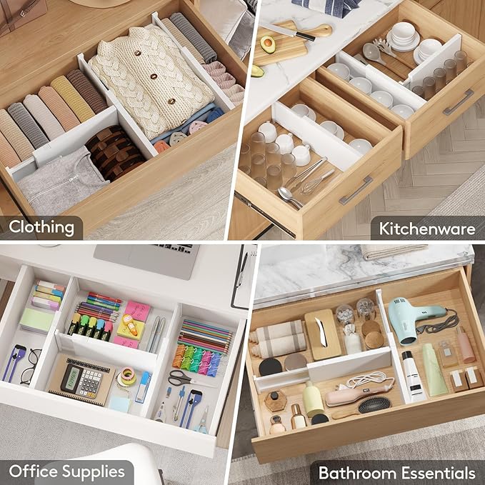 Lifewit 12 Pack Drawer Dividers Plastic 6" High, 13.5-22" Adjustable Drawer - Image 7