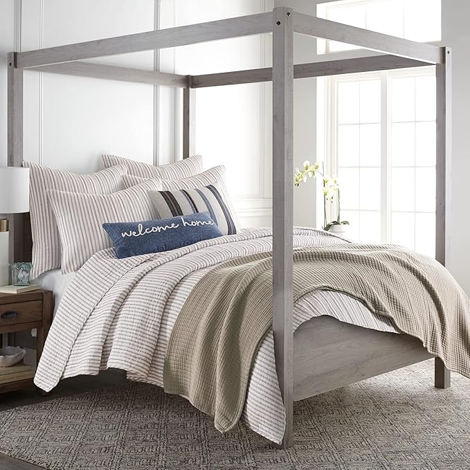 Levtex Home Tobago Stripe Taupe Reversible King/Cal King Quilt Set (106x92in) and 2 Pillow Shams (36x20in) - Striped - Taupe, White - Cotton King Size Quilt Bedding Set - Lightweight Soft Pre-Washed