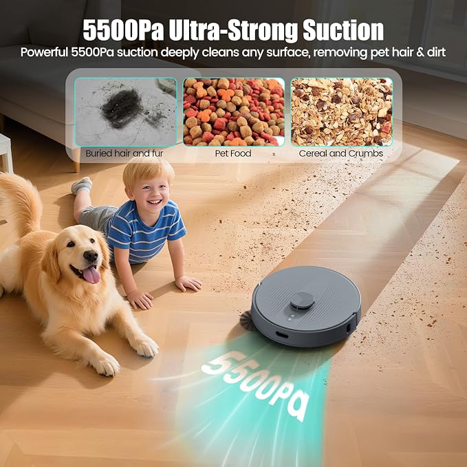 AIRROBO T25+ Robot Vacuum and Mop Combo, 5500Pa Powerful Suction, Self-Emptying - Image 4